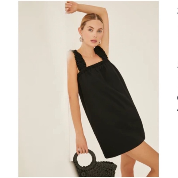 Something Navy Dresses & Skirts - Something Navy Black Square Neck Shirred Ruffled Sleeve Textured Mini Dress